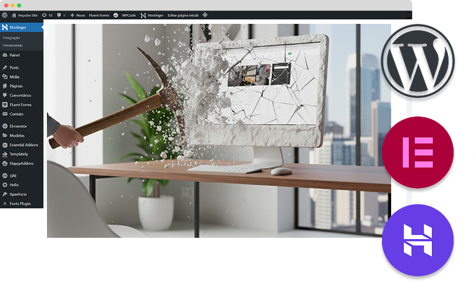 Imagem de uma marreta quebrando o gesso em um site - figurativo